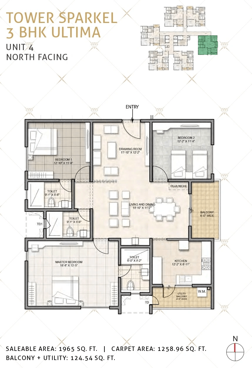 Kohinoor by Auro Reality Unit plan - 1258 sq.ft.