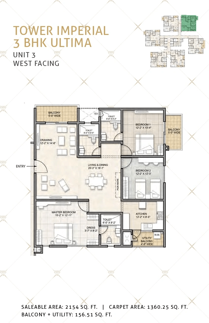 Kohinoor by Auro Reality Unit plan - 1360 sq.ft.