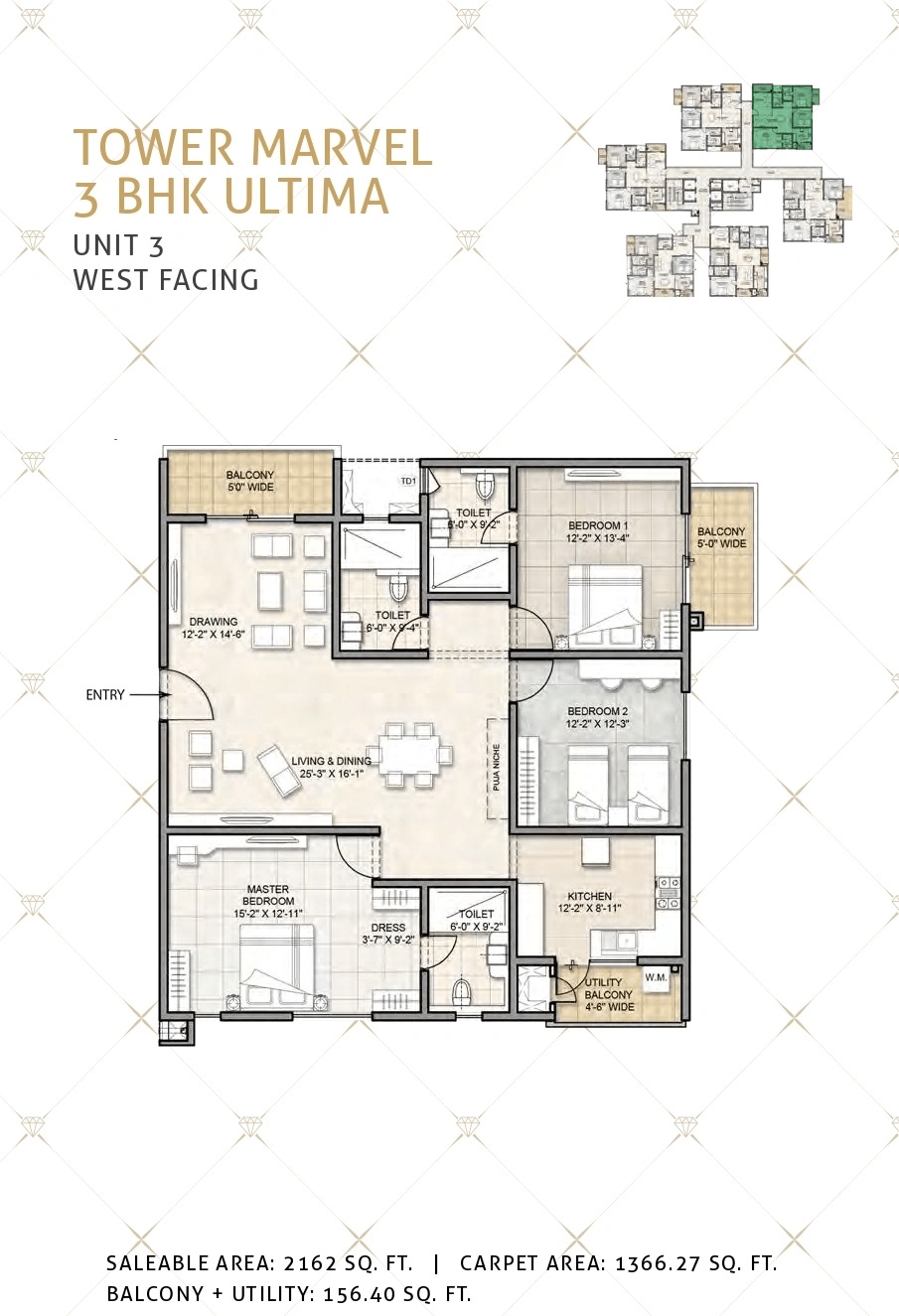 Kohinoor by Auro Reality Unit plan - 1366 sq.ft.