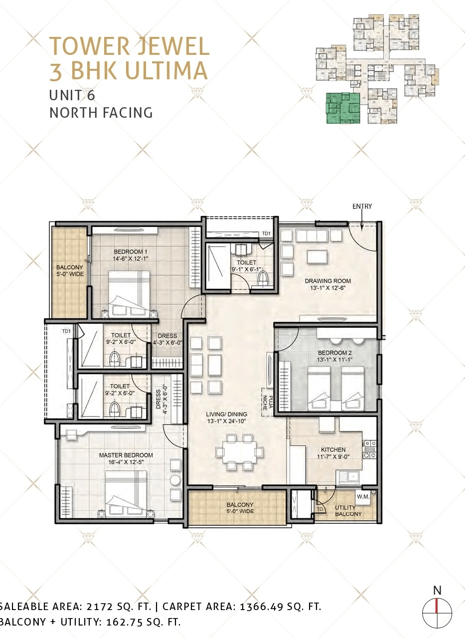Kohinoor by Auro Reality Unit plan - 1366 sq.ft.