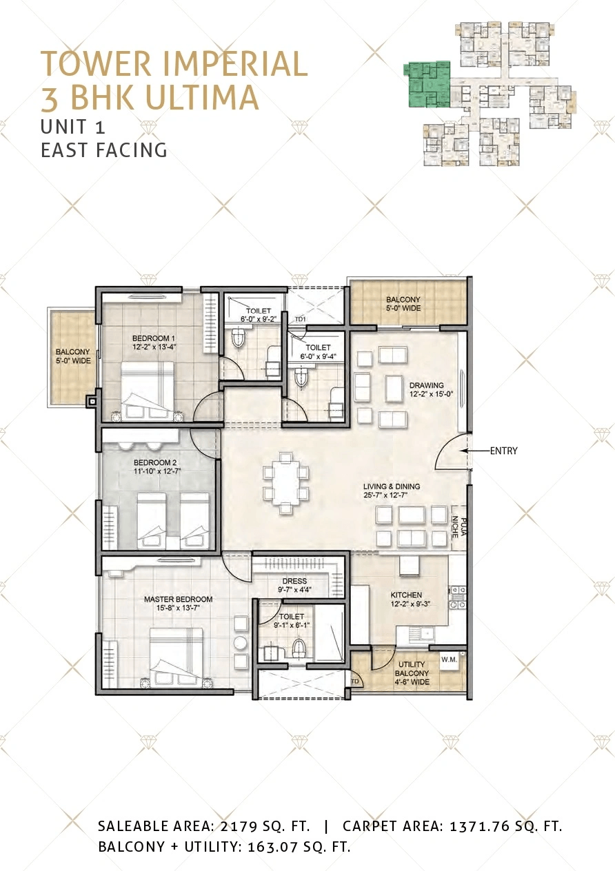 Kohinoor by Auro Reality Unit plan - 1371 sq.ft.