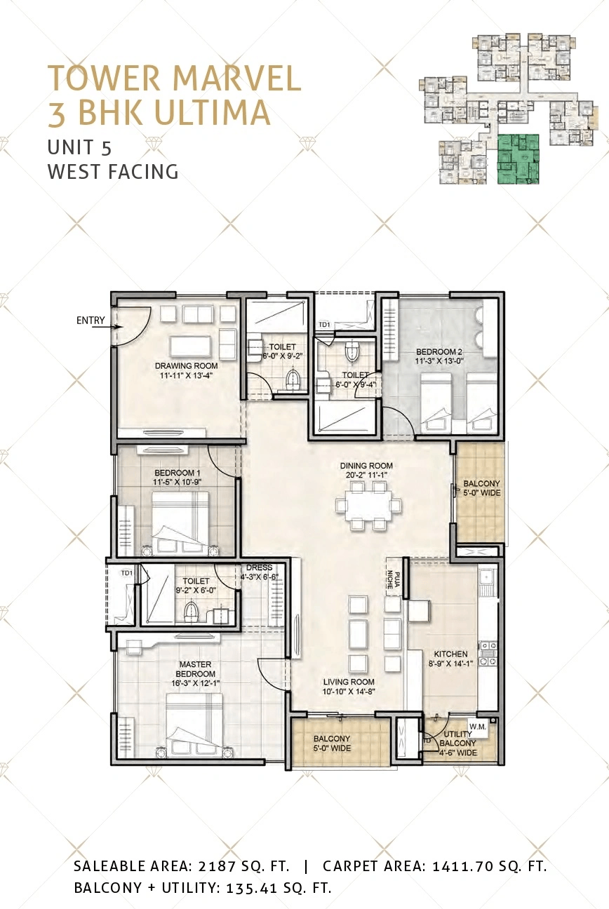 Kohinoor by Auro Reality Unit plan - 1411 sq.ft.