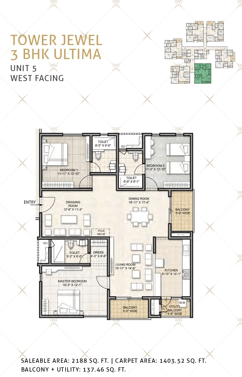 Kohinoor by Auro Reality Unit plan - 1403 sq.ft.