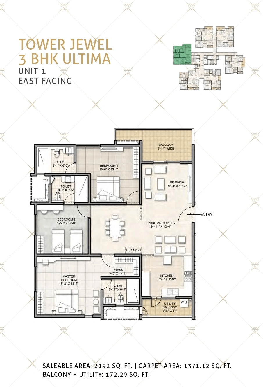 Kohinoor by Auro Reality Unit plan - 1371 sq.ft.
