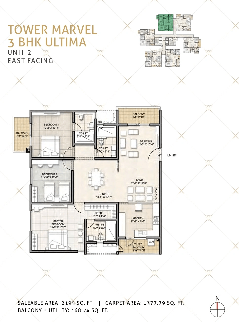 Kohinoor by Auro Reality Unit plan - 1377 sq.ft.