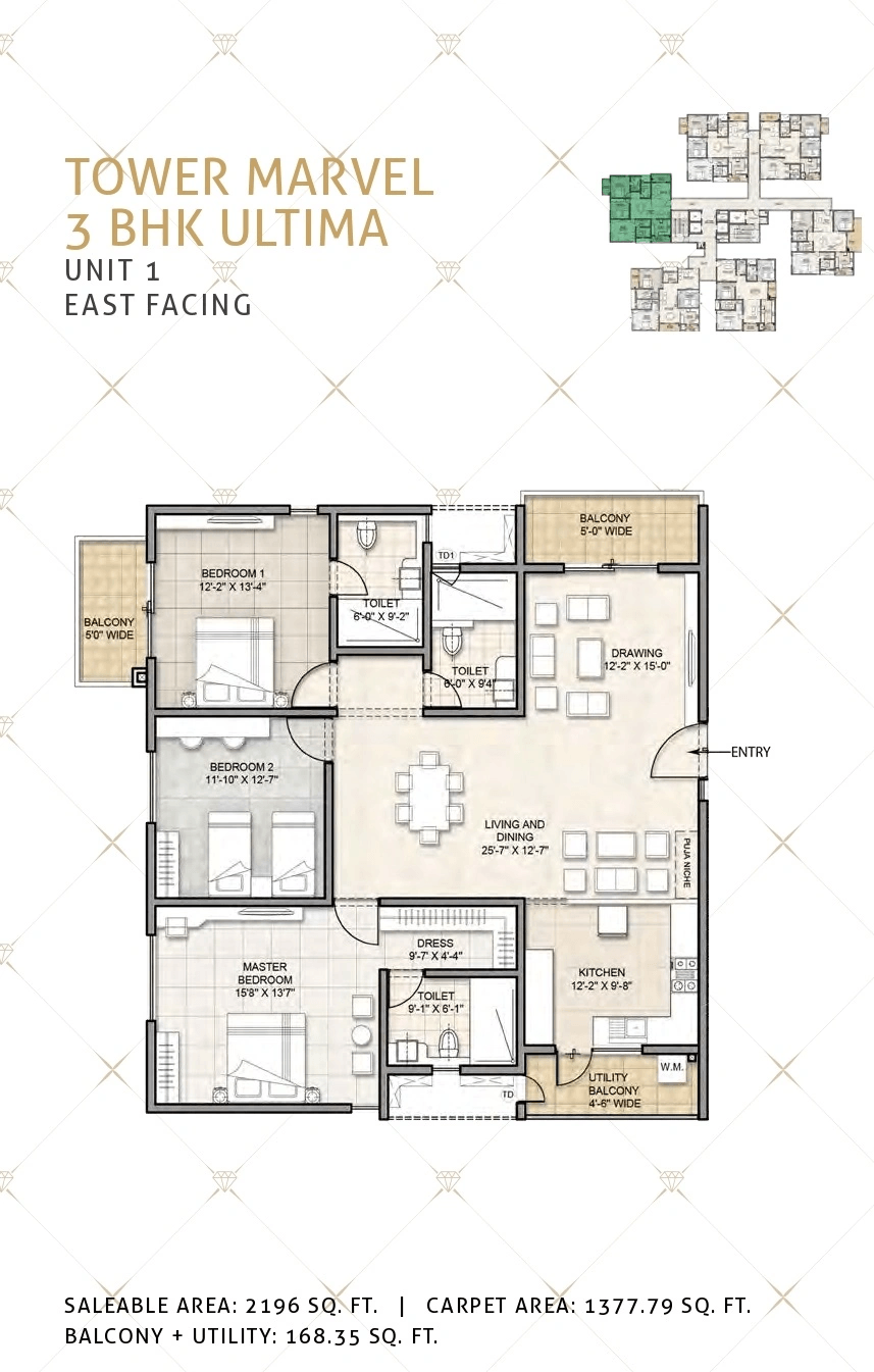 Kohinoor by Auro Reality Unit plan - 1377 sq.ft.
