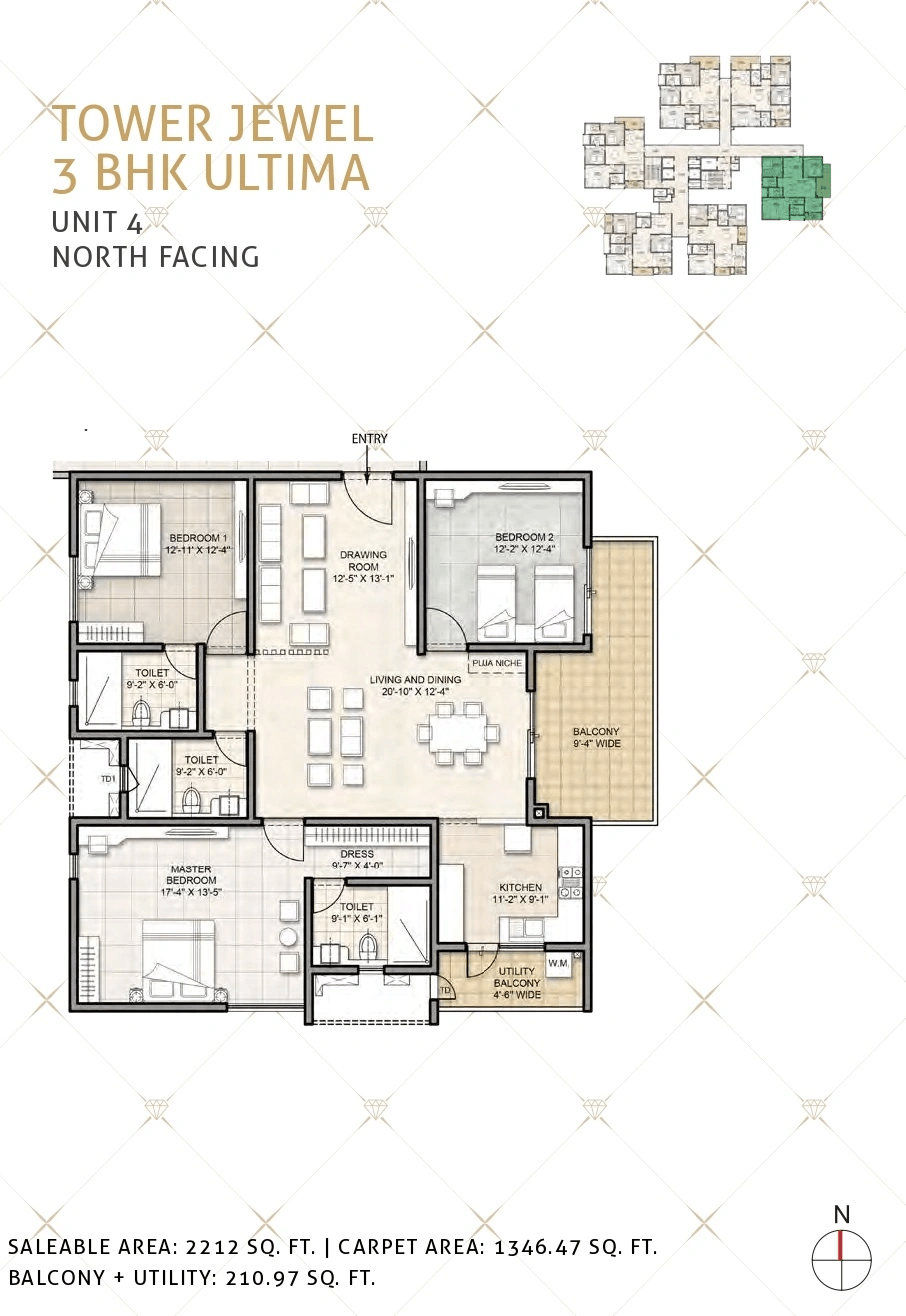 Kohinoor by Auro Reality Unit plan - 1346 sq.ft.