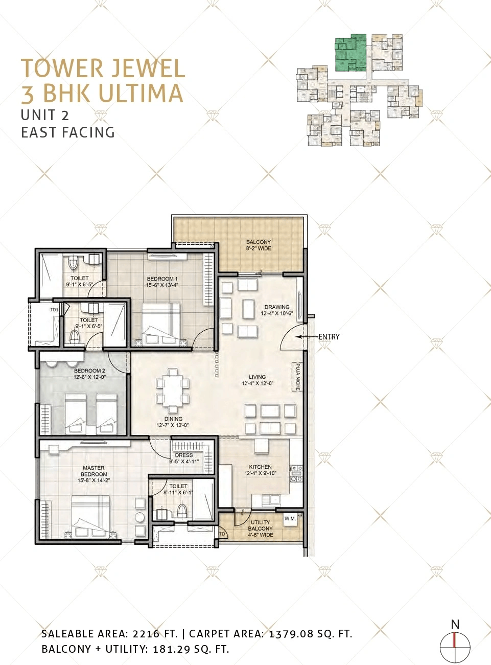 Kohinoor by Auro Reality Unit plan - 1379 sq.ft.