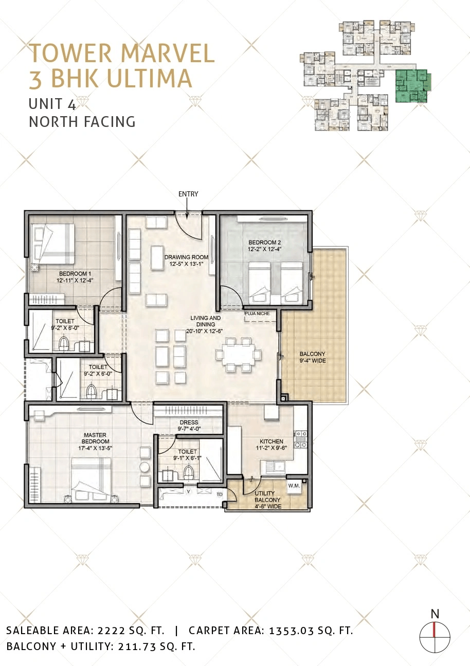 Kohinoor by Auro Reality Unit plan - 1353 sq.ft.
