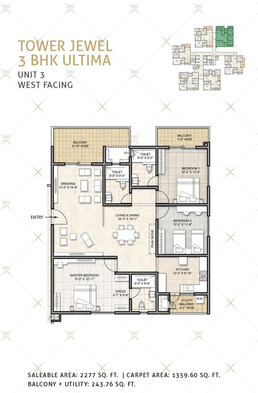 Kohinoor by Auro Reality Unit plan - 1359 sq.ft.