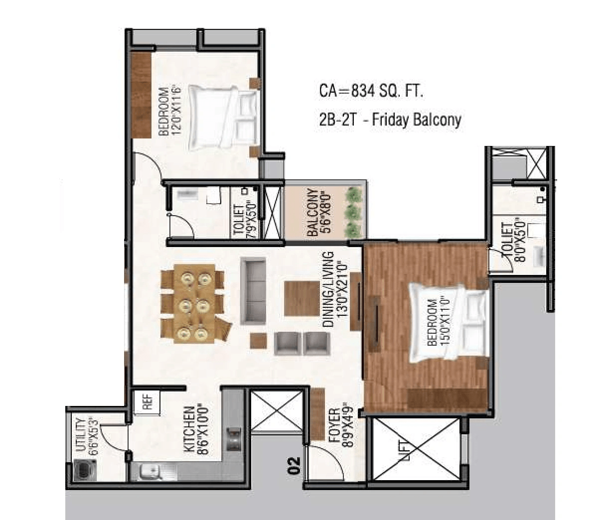 GRC Sapphire Springs Unit plan - 834 sq.ft.