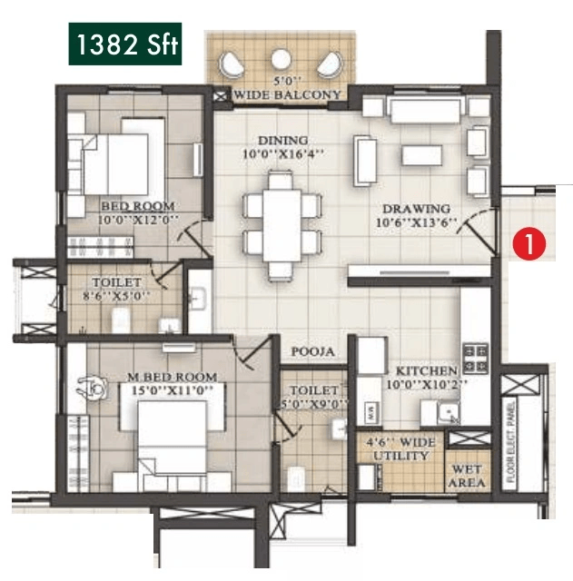 Bhavya Tulasivanam Avani Unit plan - 891 sq.ft.