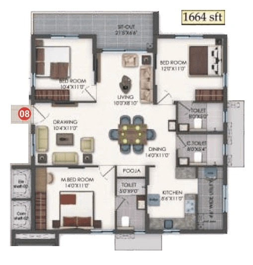 Bhavya Tulasivanam Aarna Unit plan - 1080 sq.ft.