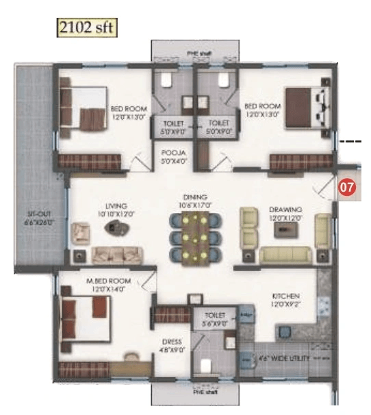 Bhavya Tulasivanam Aarna Unit plan - 1376 sq.ft.