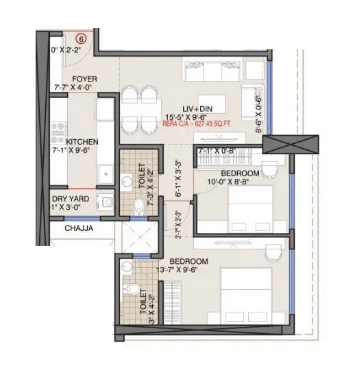 Vaishno Sky Unit plan - 628 sq.ft.