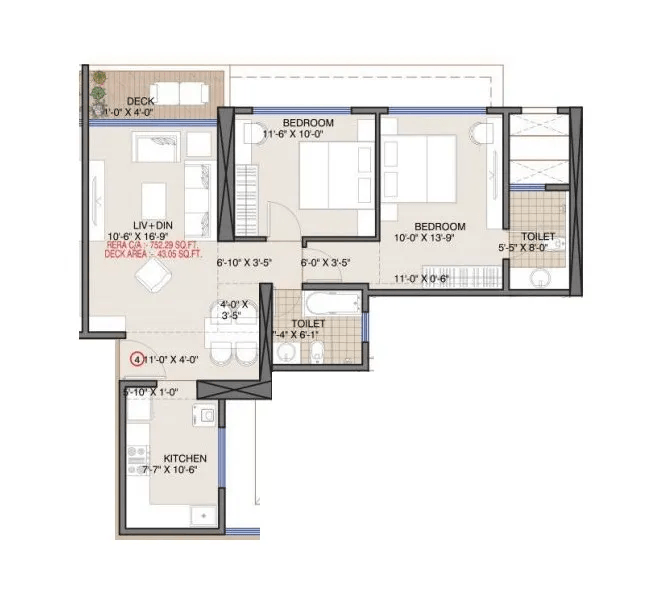 Vaishno Sky Unit plan - 796 sq.ft.