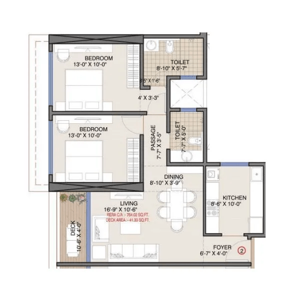 Vaishno Sky Unit plan - 807 sq.ft.