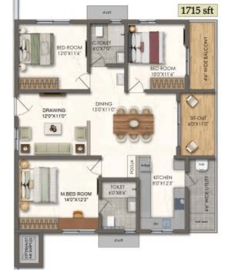 Unit plan - 1200 sq.ft.