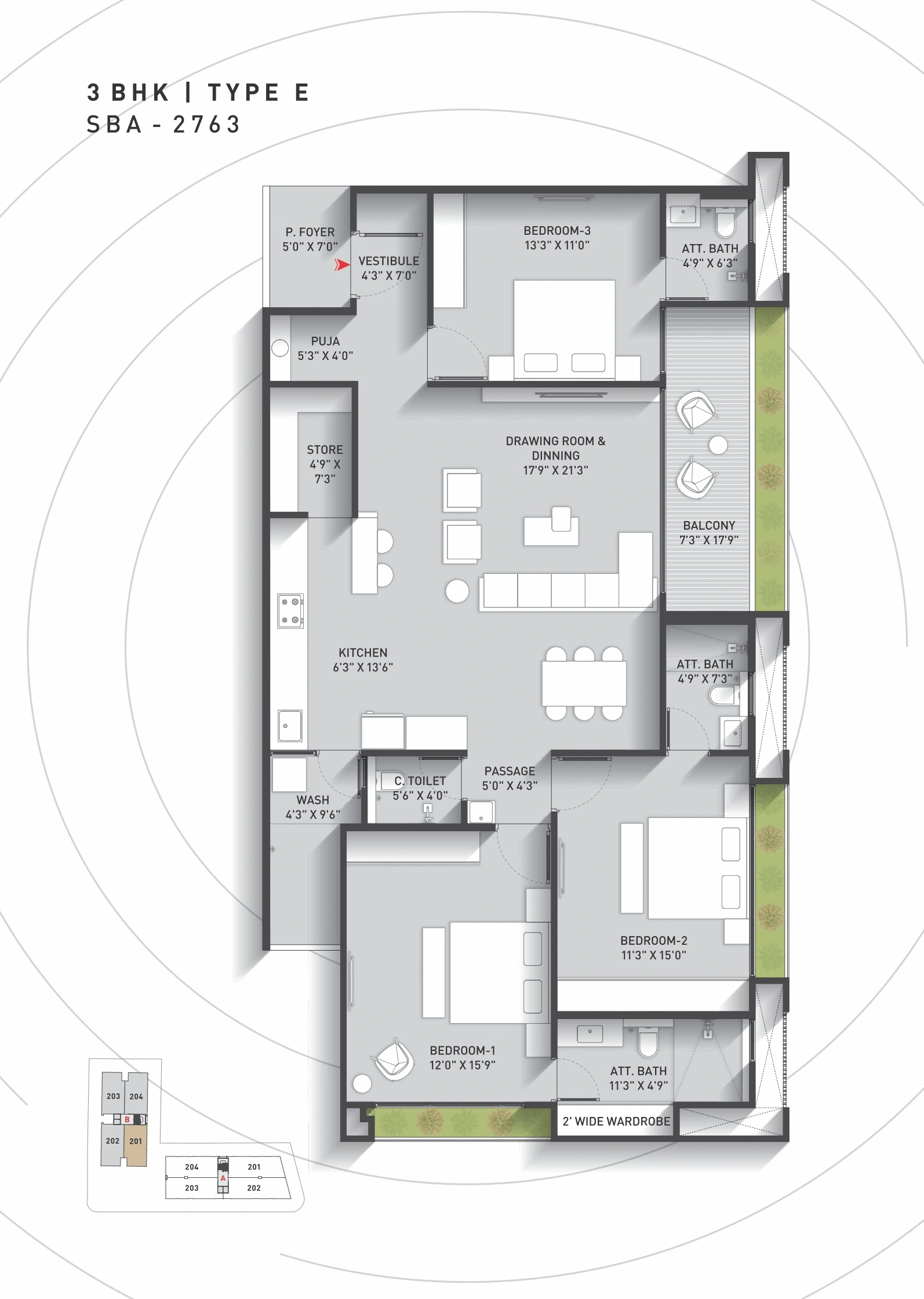 Trinay Anagh Unit plan - 1460 sq.ft.