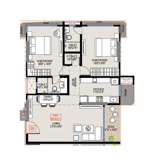 Bhoomi Amogh Unit plan - 836 sq.ft.