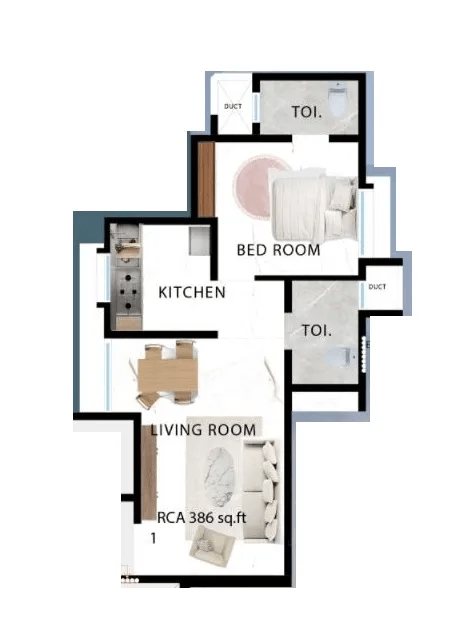 Indo Ashtha Sharon Unit plan - 385 sq.ft.