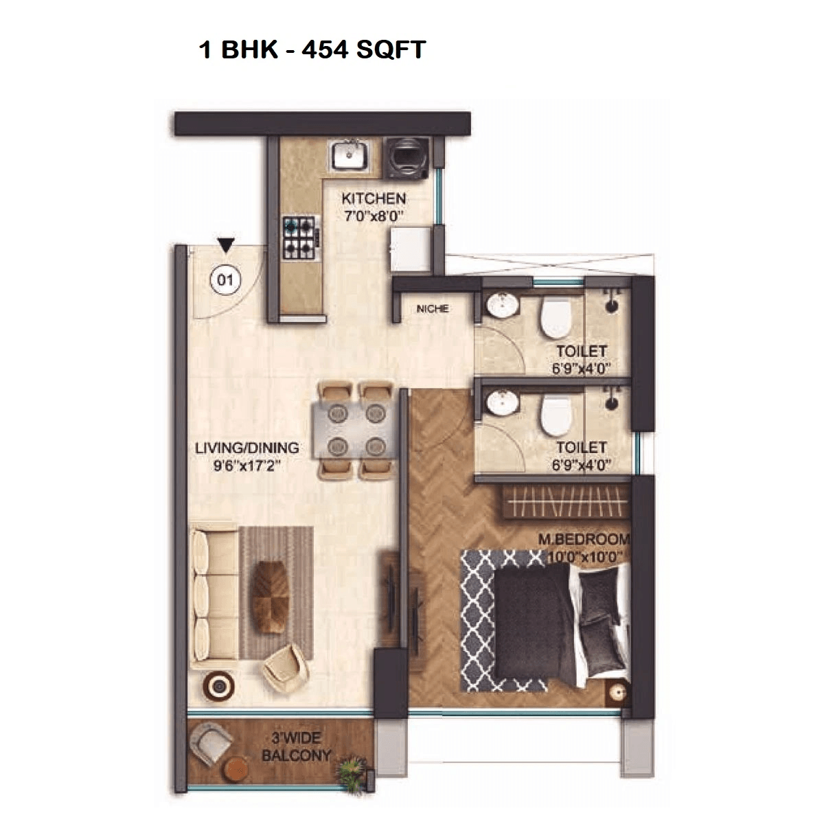 Runwal One Unit plan - 454 sq.ft.