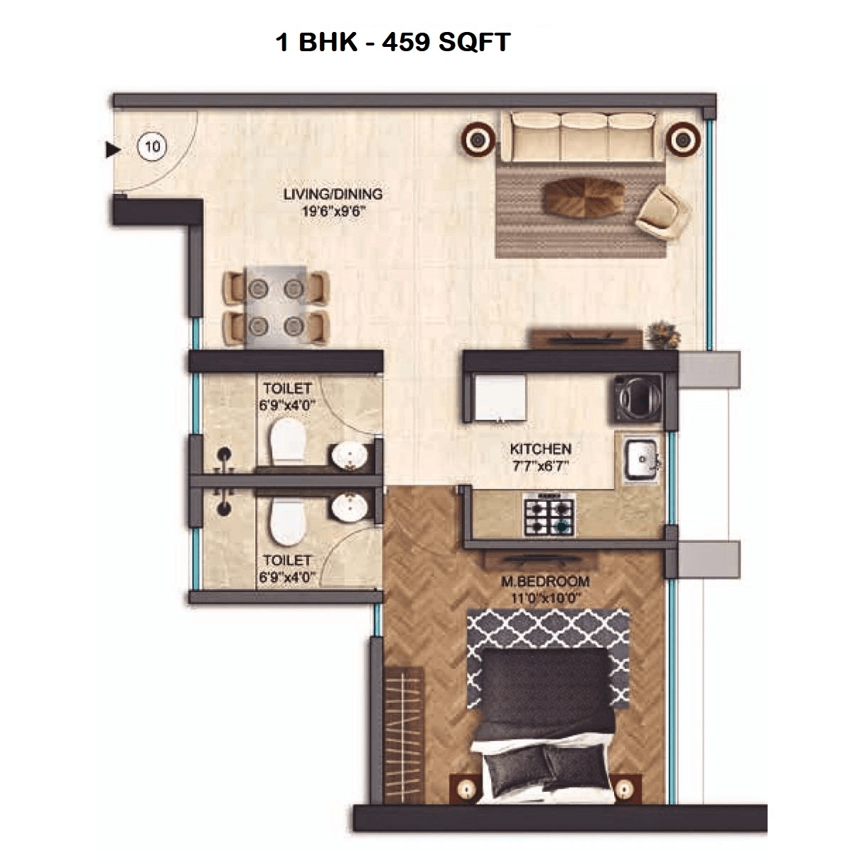 Runwal One Unit plan - 459 sq.ft.