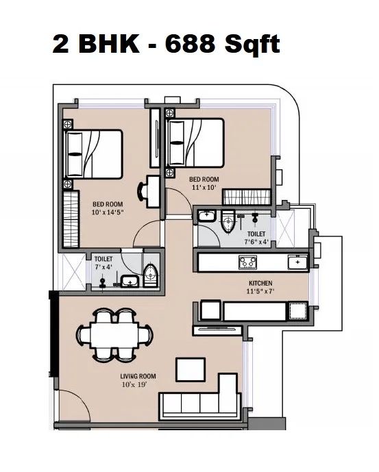 Swami Marathi Asmita Unit plan - 688 sq.ft.