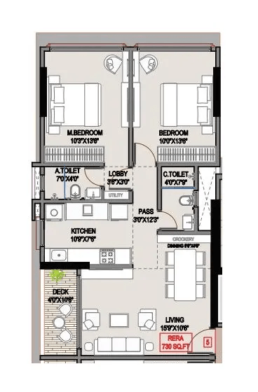 Oxford Navrang Laxmi Unit plan - 730 sq.ft.