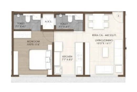 PCPL Vivante Unit plan - 442 sq.ft.