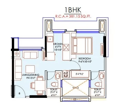 Unit plan - 381 sq.ft.