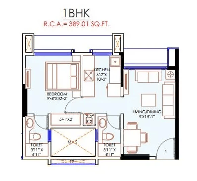 Vraj Meridian Unit plan - 389 sq.ft.