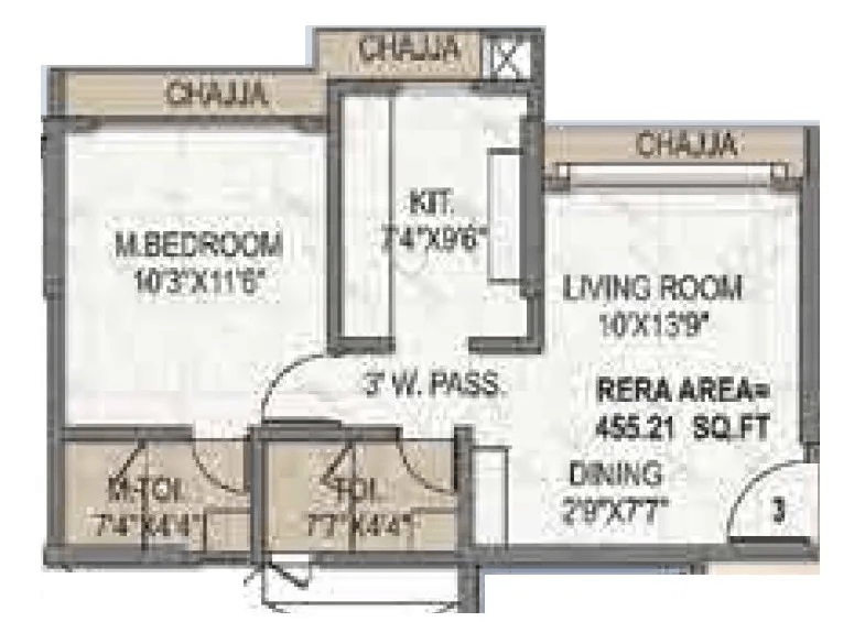 Royal Pristo Unit plan - 455 sq.ft.