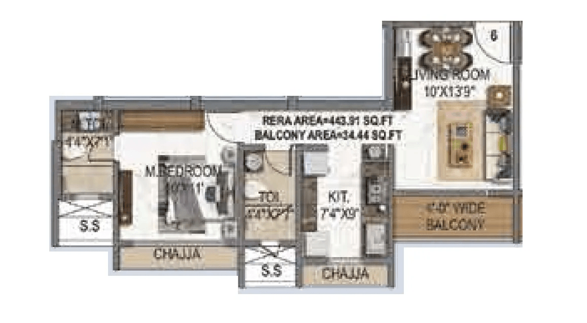 Royal Pristo Unit plan - 478 sq.ft.
