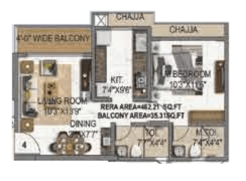 Royal Pristo Unit plan - 497 sq.ft.
