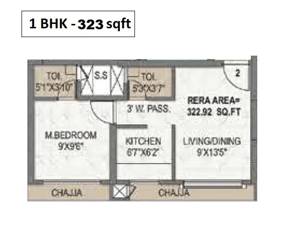 Royal Pristo Unit plan - 323 sq.ft.