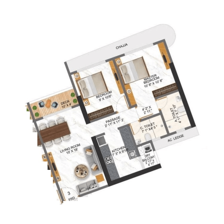 Pride Of Malad Unit plan - 691 sq.ft.