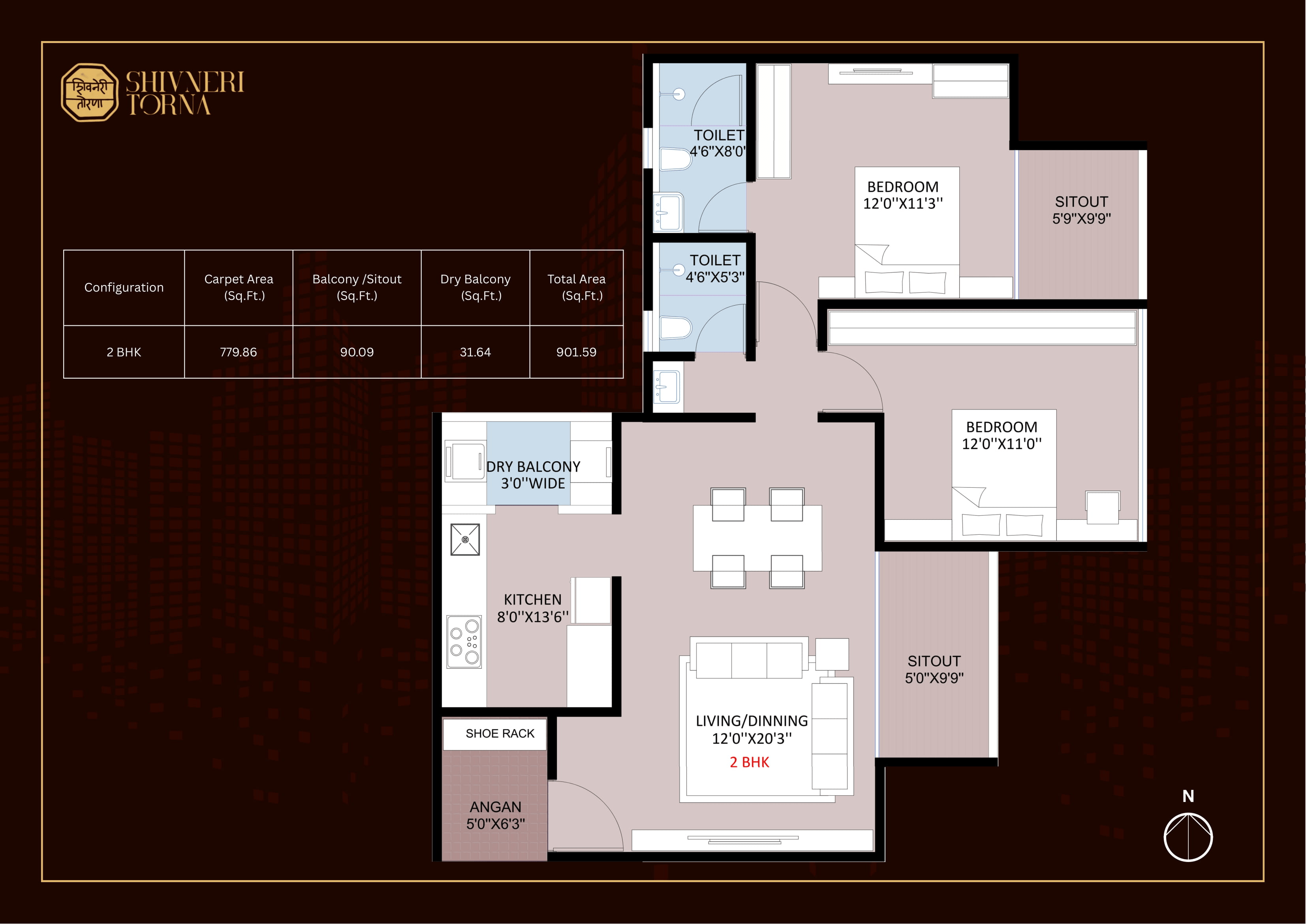 Deshpande Shivneri Torna Unit plan - 917 sq.ft.
