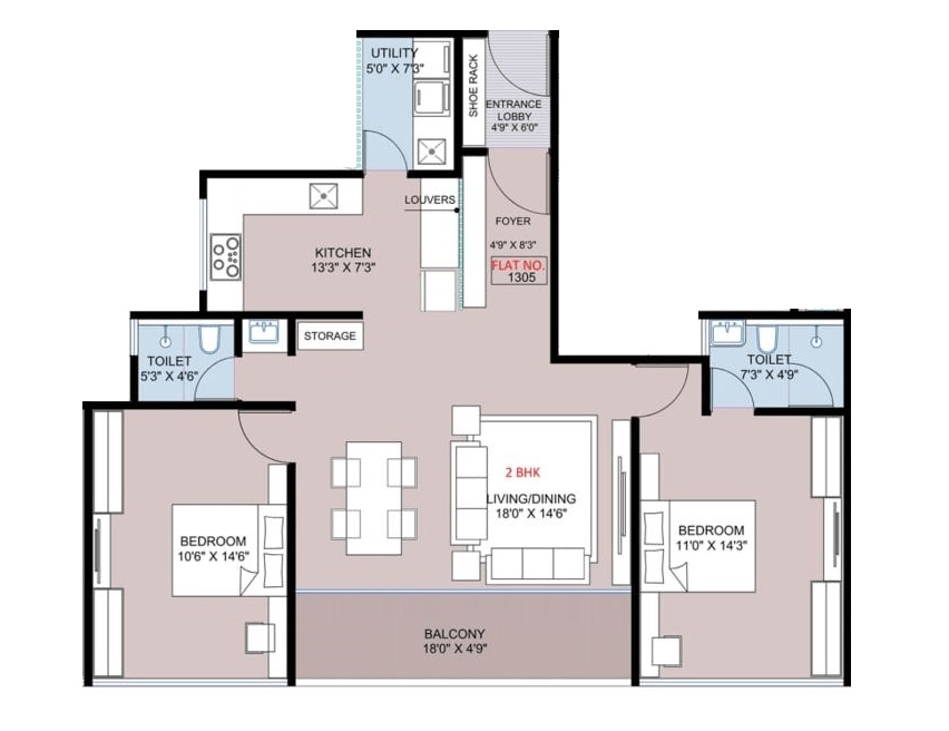 Deshpande Shivneri Torna Unit plan - 953 sq.ft.