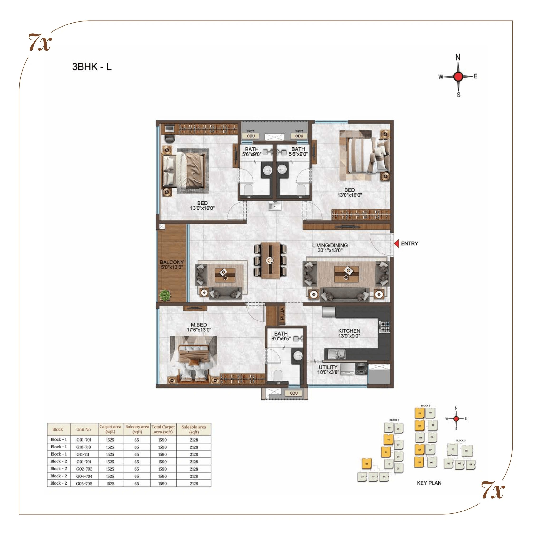 Casagrand Hennessy Unit plan - 1525 sq.ft.