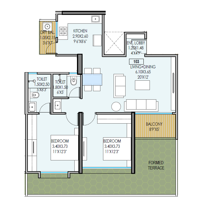 Unit plan - 784 sq.ft.