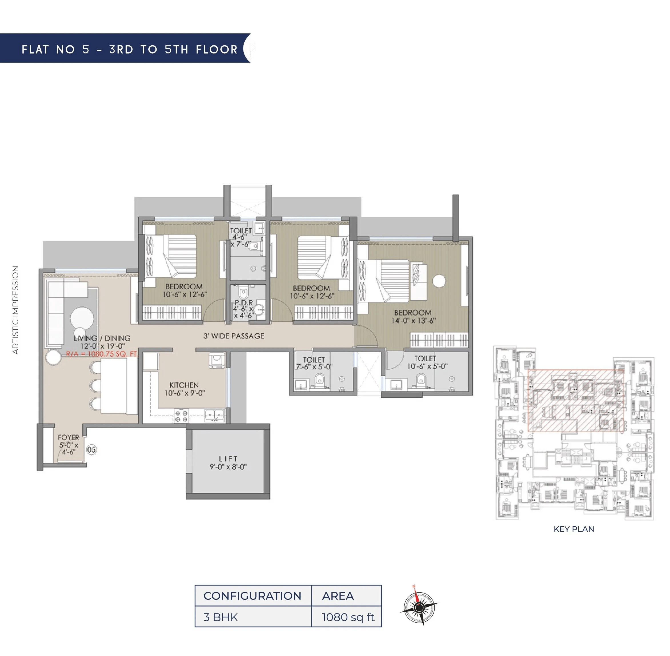 Navkar Shatrunjay Unit plan - 1080 sq.ft.