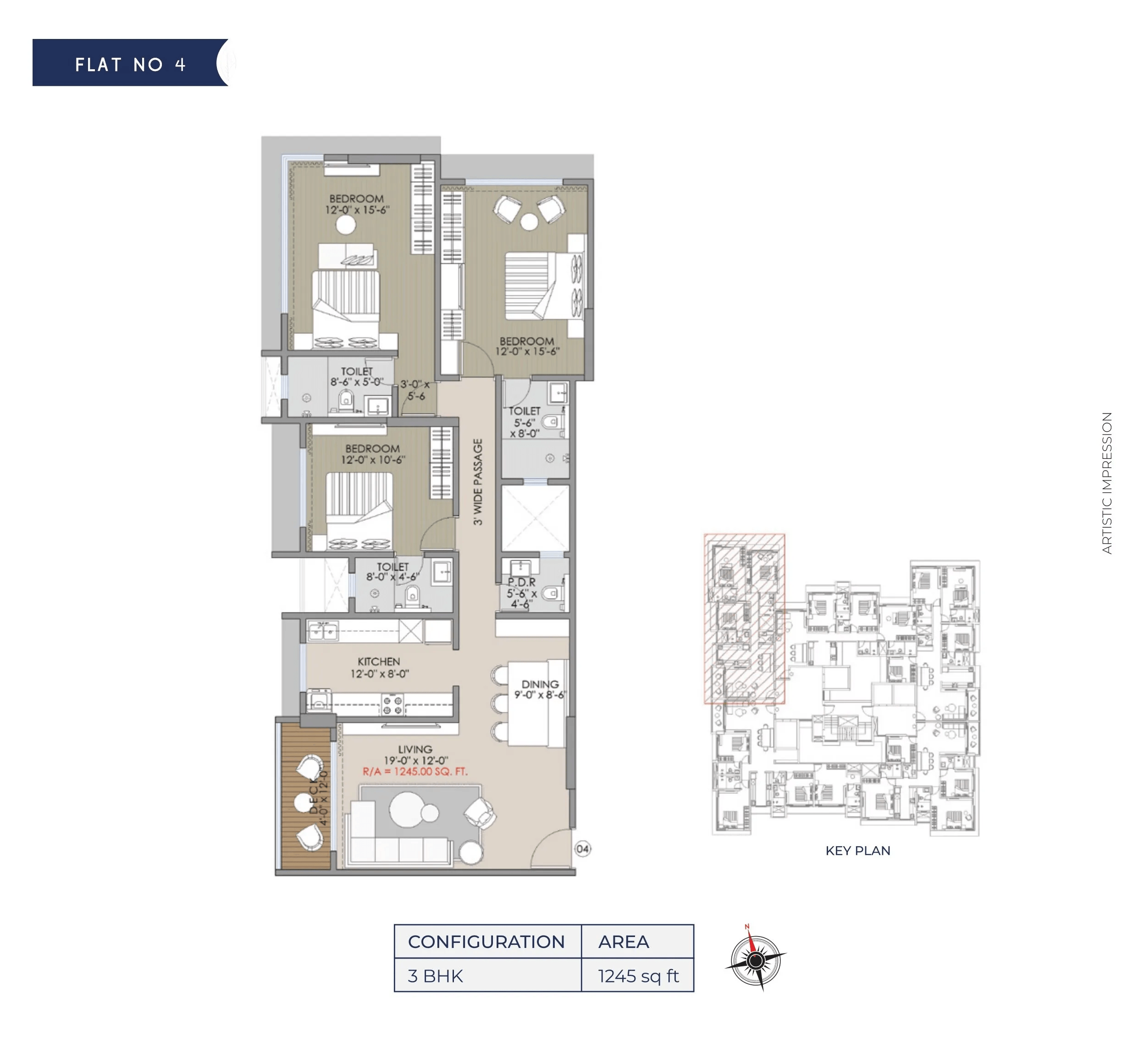 Navkar Shatrunjay Unit plan - 1245 sq.ft.