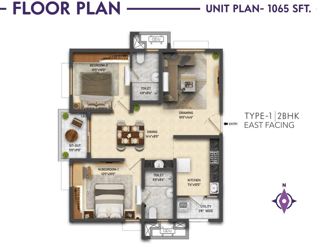 Ramky One Symphony Unit plan - 674 sq.ft.