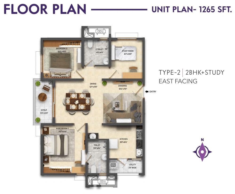 Ramky One Symphony Unit plan - 811 sq.ft.