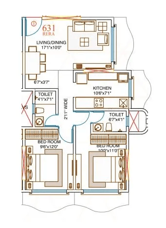 Unit plan - 631 sq.ft.