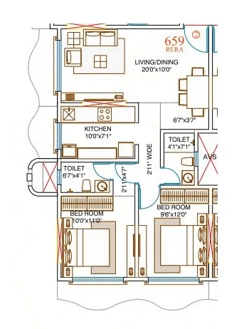 Amar Devendra Unit plan - 659 sq.ft.