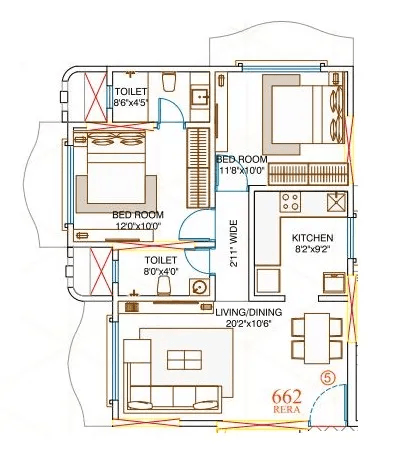 Amar Devendra Unit plan - 662 sq.ft.