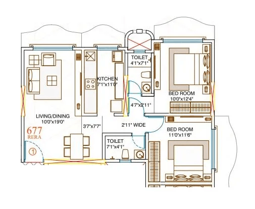 Amar Devendra Unit plan - 677 sq.ft.