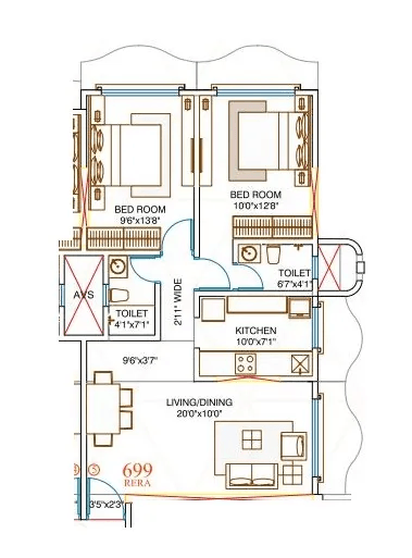 Amar Devendra Unit plan - 699 sq.ft.